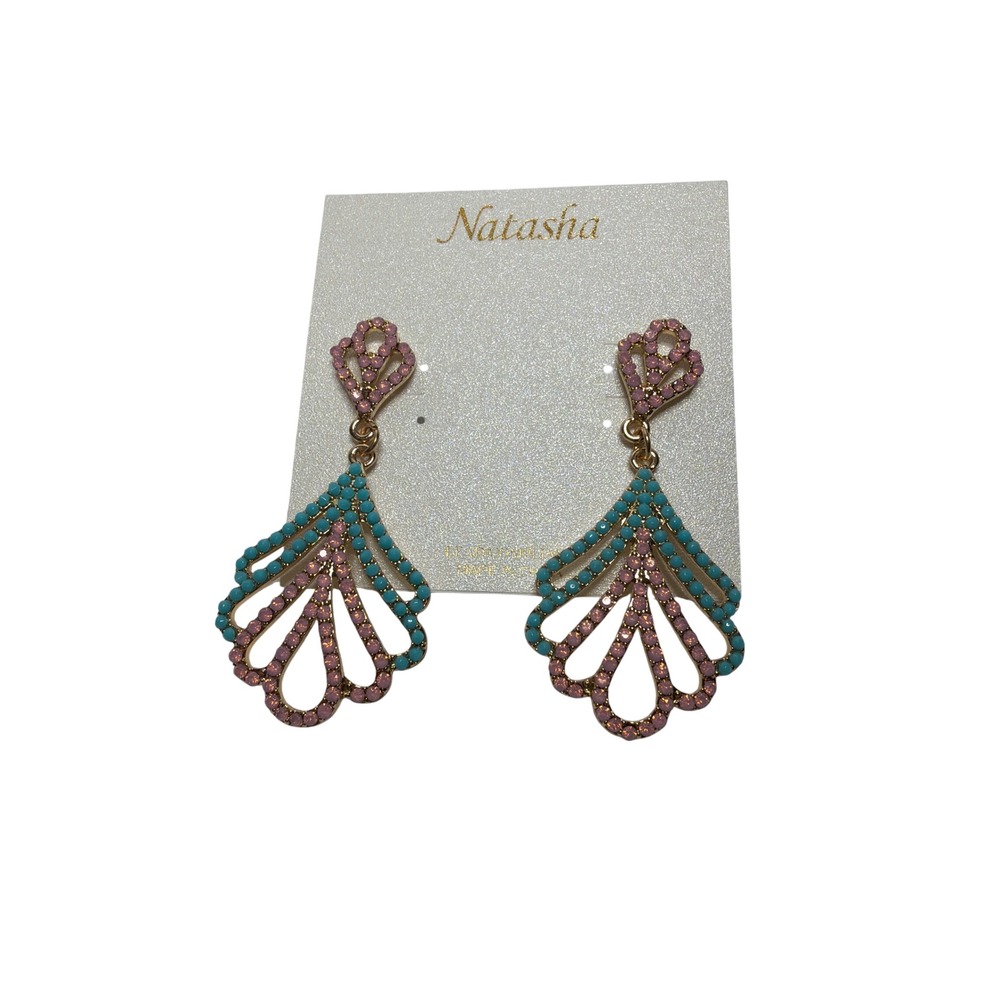 Natasha Couture Pink and turquoise gold Tone dangle earrings